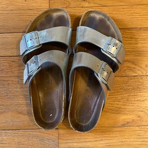 Birkenstock Arizona silver leather 40 regular (not narrow)